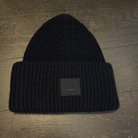 Acne Studios Face logo beanie navy hat OS 56cm - Picture 1 of 6